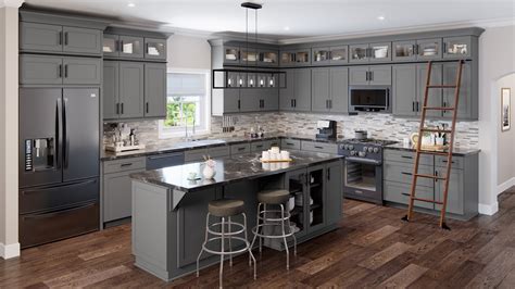 platinum grey shaker cabinets with stainless steel appliances|shaker cabinets florida.